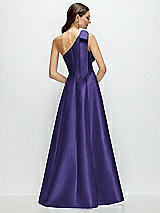 Rear View Thumbnail - Grape Bow One-Shoulder Full A-Line Satin Maxi Dress