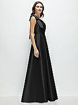 Side View Thumbnail - Black Bow One-Shoulder Full A-Line Satin Maxi Dress