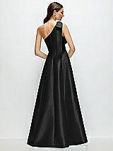 Rear View Thumbnail - Black Bow One-Shoulder Full A-Line Satin Maxi Dress