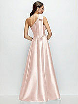 Rear View Thumbnail - Blush Bow One-Shoulder Full A-Line Satin Maxi Dress