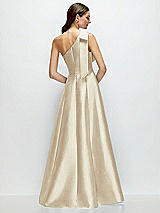 Rear View Thumbnail - Champagne Bow One-Shoulder Full A-Line Satin Maxi Dress