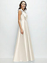 Side View Thumbnail - Ivory Bow One-Shoulder Full A-Line Satin Maxi Dress