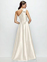 Rear View Thumbnail - Ivory Bow One-Shoulder Full A-Line Satin Maxi Dress