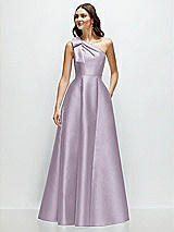 Front View Thumbnail - Lilac Haze Bow One-Shoulder Full A-Line Satin Maxi Dress