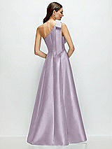 Rear View Thumbnail - Lilac Haze Bow One-Shoulder Full A-Line Satin Maxi Dress