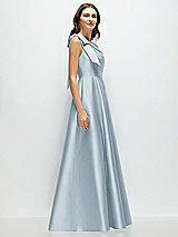 Side View Thumbnail - Mist Bow One-Shoulder Full A-Line Satin Maxi Dress