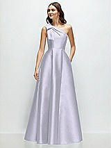 Front View Thumbnail - Silver Dove Bow One-Shoulder Full A-Line Satin Maxi Dress