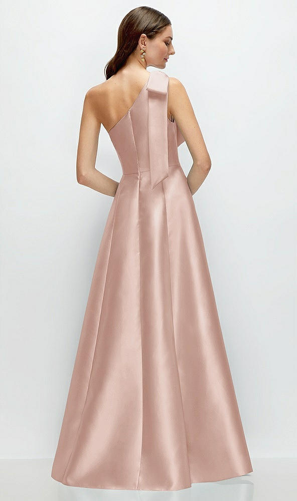 Back View - Toasted Sugar Bow One-Shoulder Full A-Line Satin Maxi Dress