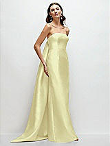 Front View Thumbnail - Butter Yellow Strapless Satin Column Dress with Removeable Watteau Train