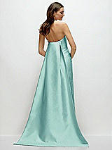 Rear View Thumbnail - Coastal Strapless Satin Column Dress with Removeable Watteau Train