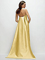 Rear View Thumbnail - Maize Strapless Satin Column Dress with Removeable Watteau Train