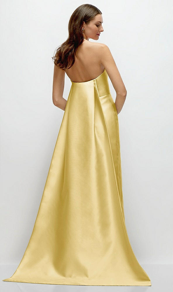 Back View - Maize Strapless Satin Column Dress with Removeable Watteau Train