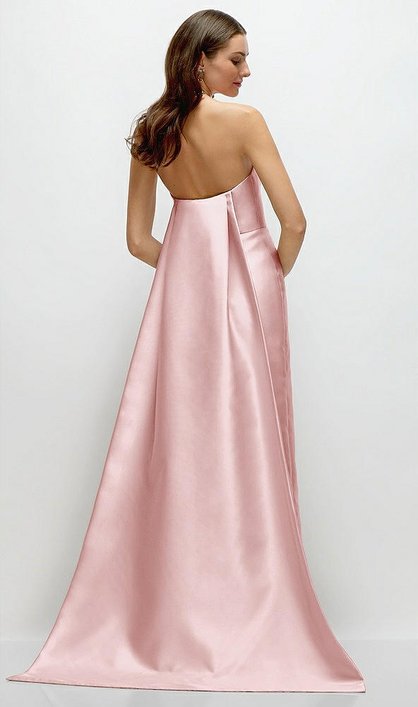 Back View - Ballet Pink Strapless Satin Column Dress with Removeable Watteau Train