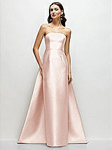 Side View Thumbnail - Blush Strapless Satin Column Dress with Removeable Watteau Train