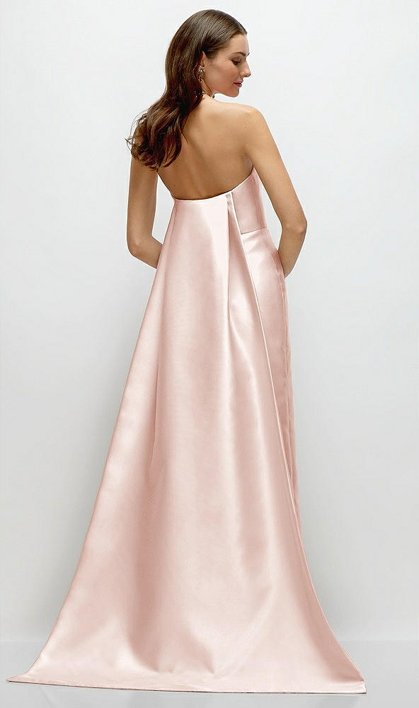 Back View - Blush Strapless Satin Column Dress with Removeable Watteau Train