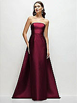 Side View Thumbnail - Cabernet Strapless Satin Column Dress with Removeable Watteau Train