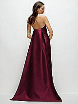 Rear View Thumbnail - Cabernet Strapless Satin Column Dress with Removeable Watteau Train