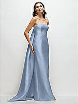 Front View Thumbnail - Cloudy Strapless Satin Column Dress with Removeable Watteau Train