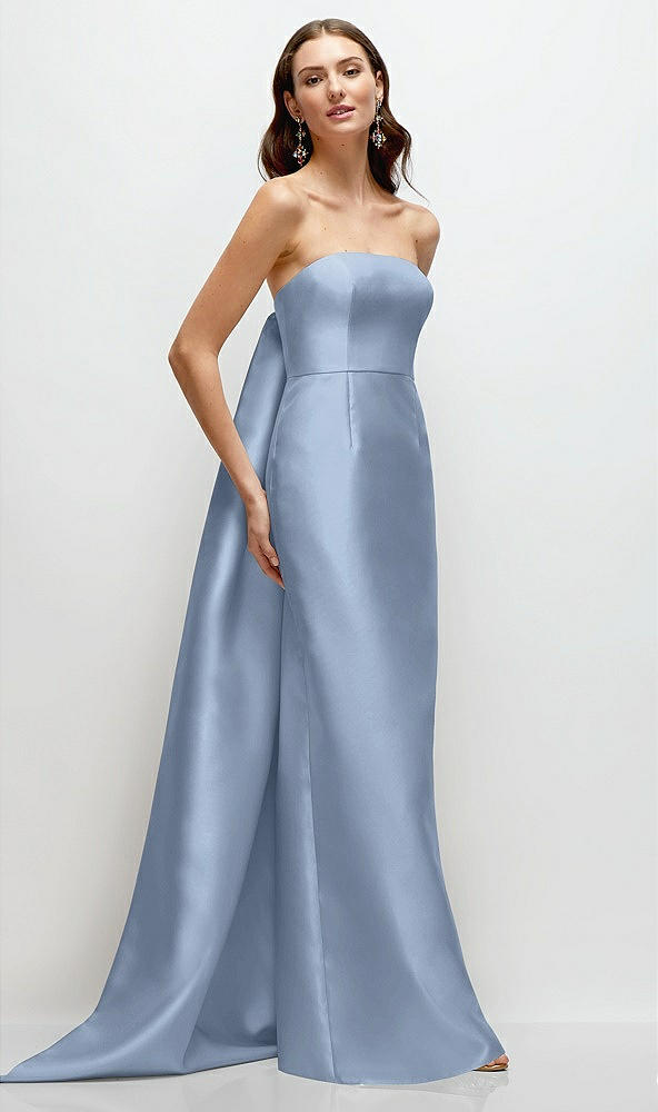 Front View - Cloudy Strapless Satin Column Dress with Removeable Watteau Train