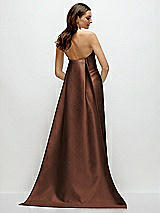 Rear View Thumbnail - Cognac Strapless Satin Column Dress with Removeable Watteau Train