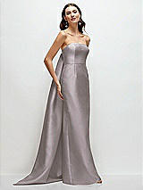 Front View Thumbnail - Cashmere Gray Strapless Satin Column Dress with Removeable Watteau Train