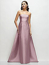 Side View Thumbnail - Dusty Rose Strapless Satin Column Dress with Removeable Watteau Train