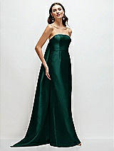 Front View Thumbnail - Evergreen Strapless Satin Column Dress with Removeable Watteau Train