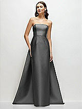 Side View Thumbnail - Gunmetal Strapless Satin Column Dress with Removeable Watteau Train