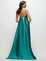 Rear View Thumbnail - Jade Strapless Satin Column Dress with Removeable Watteau Train