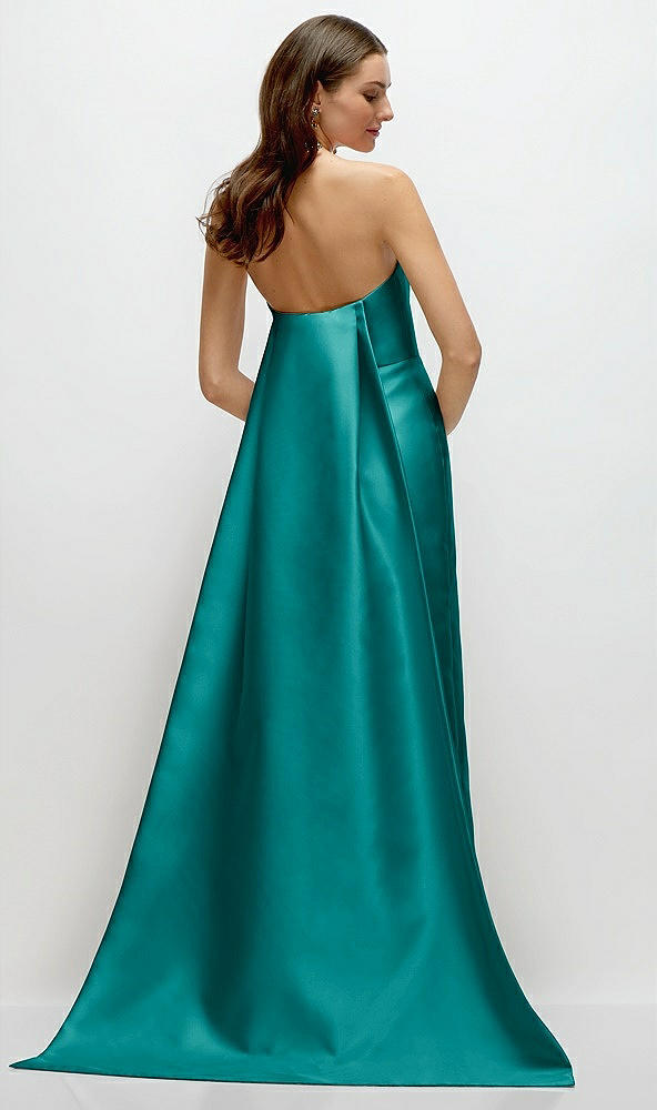 Back View - Jade Strapless Satin Column Dress with Removeable Watteau Train