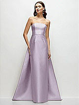 Side View Thumbnail - Lilac Haze Strapless Satin Column Dress with Removeable Watteau Train