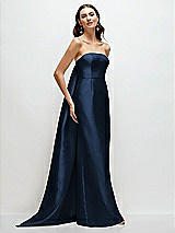 Front View Thumbnail - Midnight Navy Strapless Satin Column Dress with Removeable Watteau Train