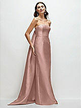 Front View Thumbnail - Neu Nude Strapless Satin Column Dress with Removeable Watteau Train