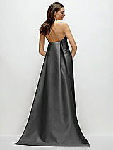 Rear View Thumbnail - Pewter Strapless Satin Column Dress with Removeable Watteau Train