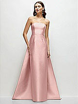 Side View Thumbnail - Rose - PANTONE Rose Quartz Strapless Satin Column Dress with Removeable Watteau Train