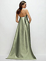 Rear View Thumbnail - Sage Strapless Satin Column Dress with Removeable Watteau Train