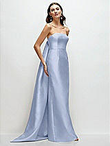 Front View Thumbnail - Sky Blue Strapless Satin Column Dress with Removeable Watteau Train