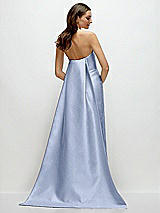 Rear View Thumbnail - Sky Blue Strapless Satin Column Dress with Removeable Watteau Train