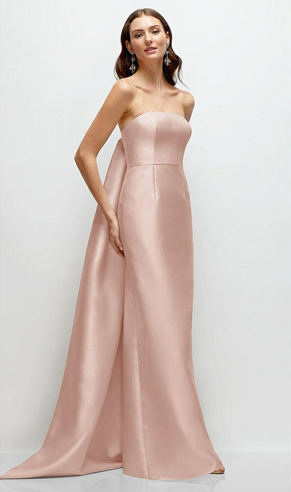 Front View - Toasted Sugar Strapless Satin Column Dress with Removeable Watteau Train