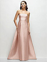 Side View Thumbnail - Toasted Sugar Strapless Satin Column Dress with Removeable Watteau Train