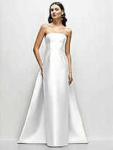 Side View Thumbnail - White Strapless Satin Column Dress with Removeable Watteau Train