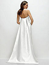 Rear View Thumbnail - White Strapless Satin Column Dress with Removeable Watteau Train