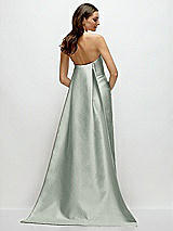 Rear View Thumbnail - Willow Green Strapless Satin Column Dress with Removeable Watteau Train