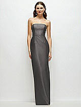 Front View Thumbnail - Caviar Gray Strapless Satin Column Dress with Back Slit