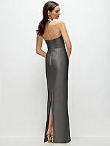 Rear View Thumbnail - Caviar Gray Strapless Satin Column Dress with Back Slit