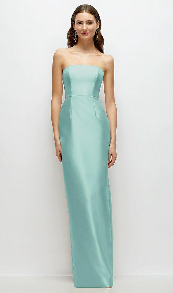 Front View - Coastal Strapless Satin Column Dress with Back Slit