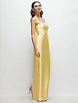 Side View Thumbnail - Maize Strapless Satin Column Dress with Back Slit