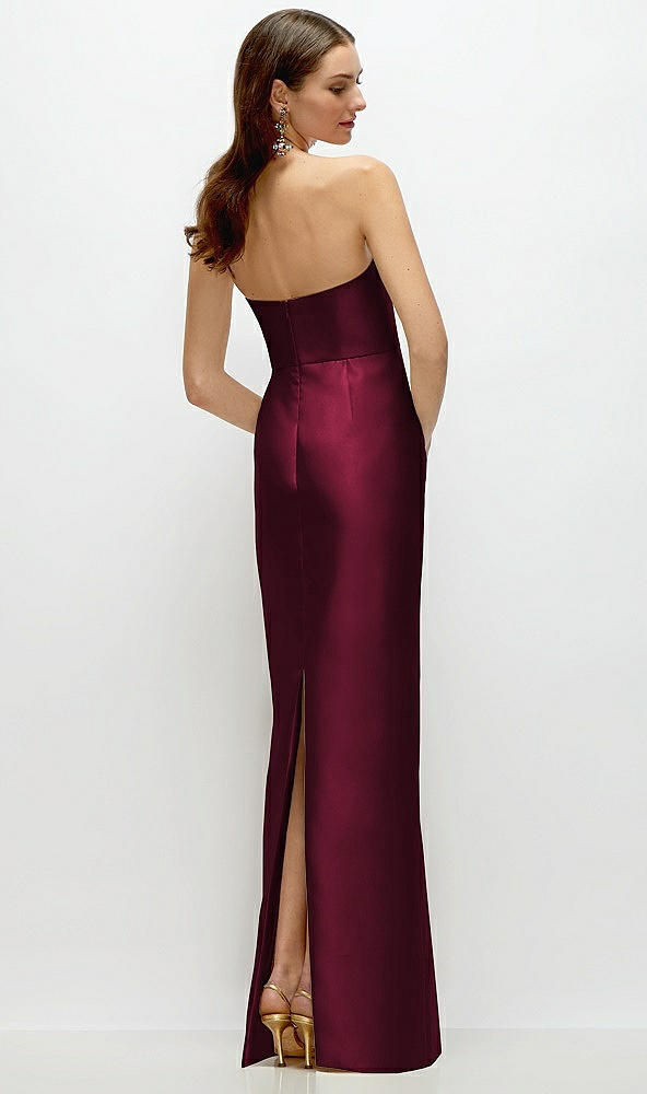 Back View - Cabernet Strapless Satin Column Dress with Back Slit