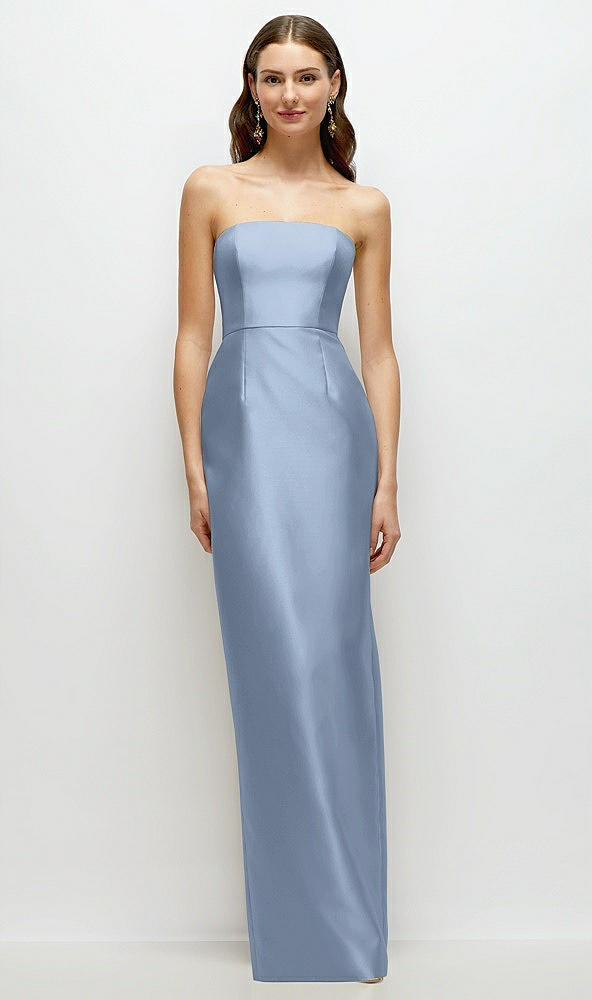 Front View - Cloudy Strapless Satin Column Dress with Back Slit