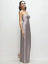 Side View Thumbnail - Cashmere Gray Strapless Satin Column Dress with Back Slit